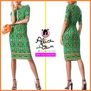 π· π Alice + Olivia Delora Fitted Boho Printed Midi Ikat Cocktail Dress